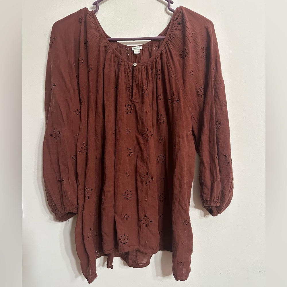 Aerie Maroon Eyelet Blouse oversized Size Large